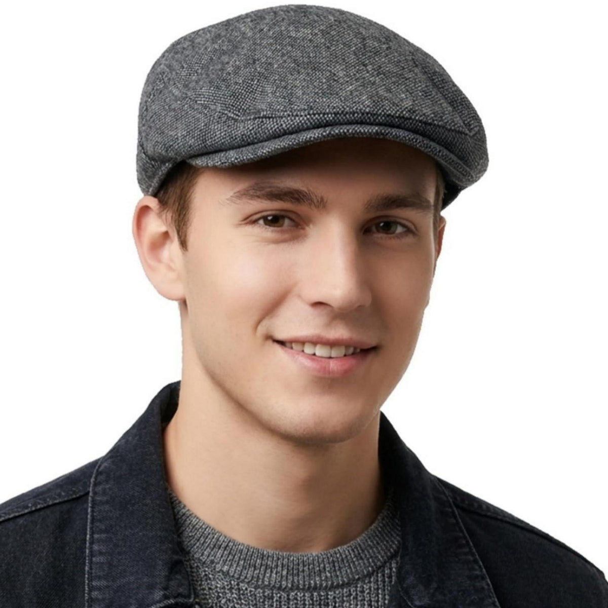 Herren Schiebermütze Winter - Dunkelgrau, Flat Cap Newsboy