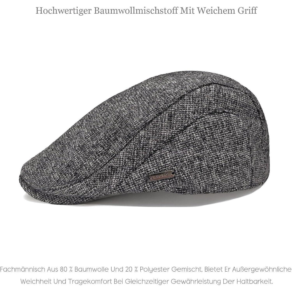 Herren Schiebermütze Winter - Dunkelgrau, Flat Cap Newsboy