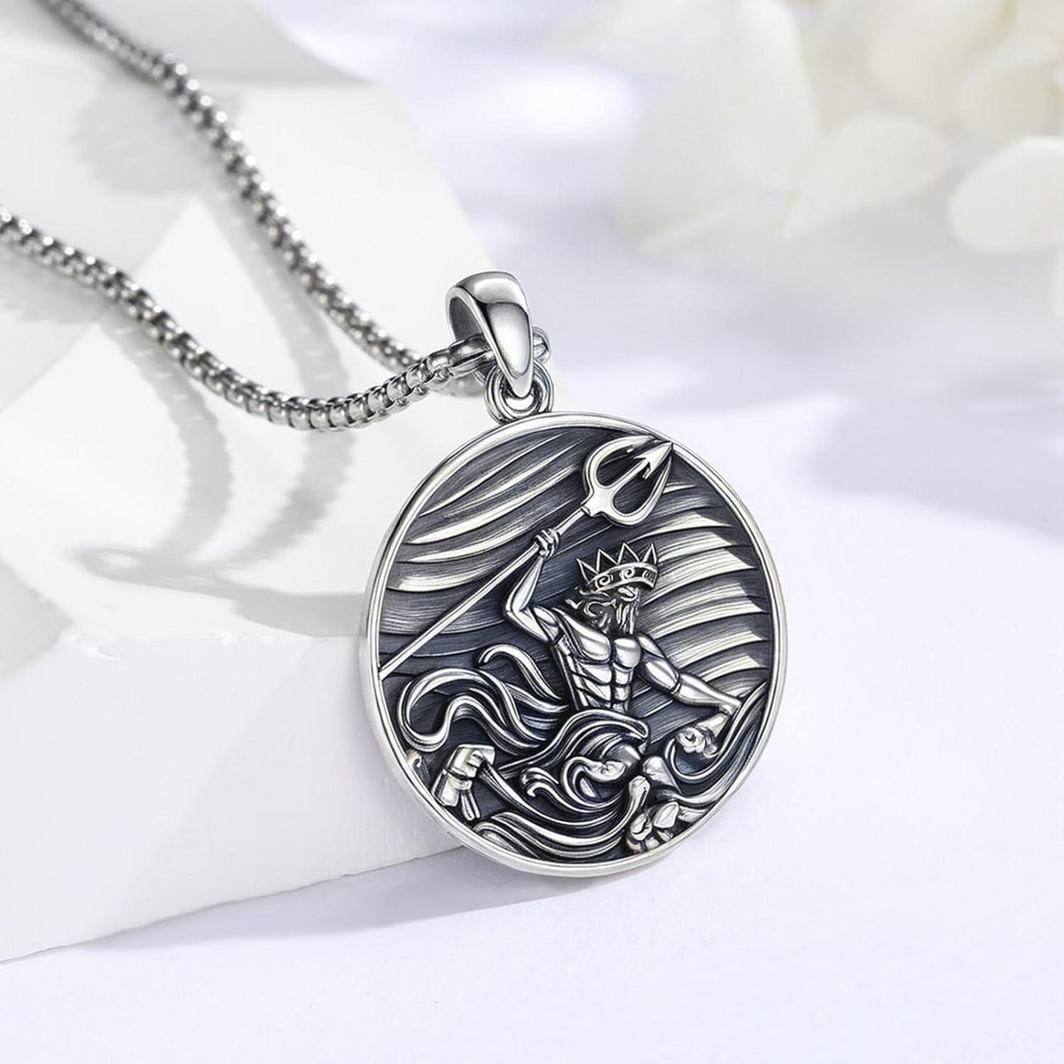 925 Sterling Silber Dreizack Halskette Poseidon Amulett Geschenk