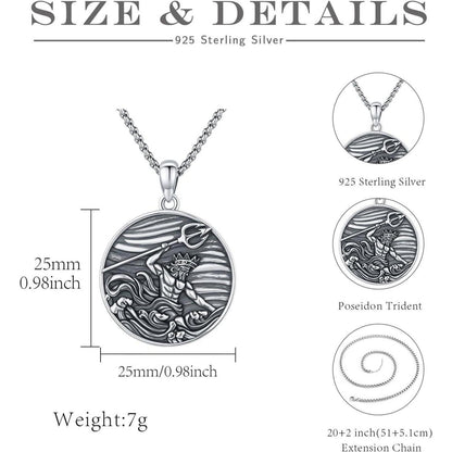 925 Sterling Silber Dreizack Halskette Poseidon Amulett Geschenk