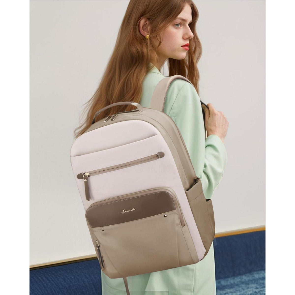 Wasserdichter Laptop Rucksack Damen 15,6 Zoll – Beige+Khaki