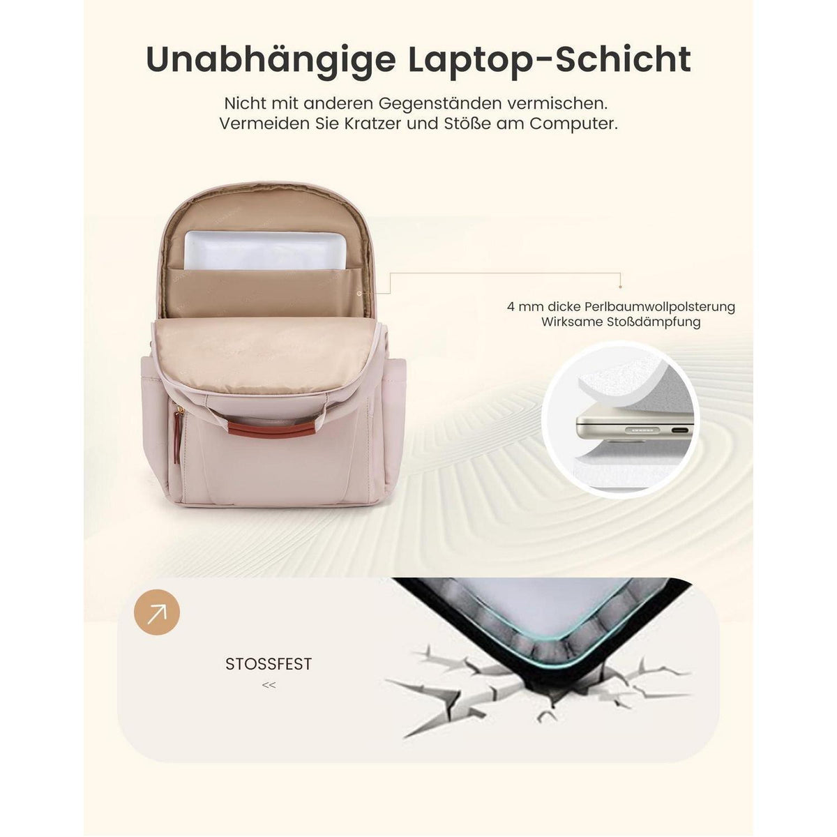 Wasserdichter Laptop Rucksack Damen 15,6 Zoll – Beige+Khaki