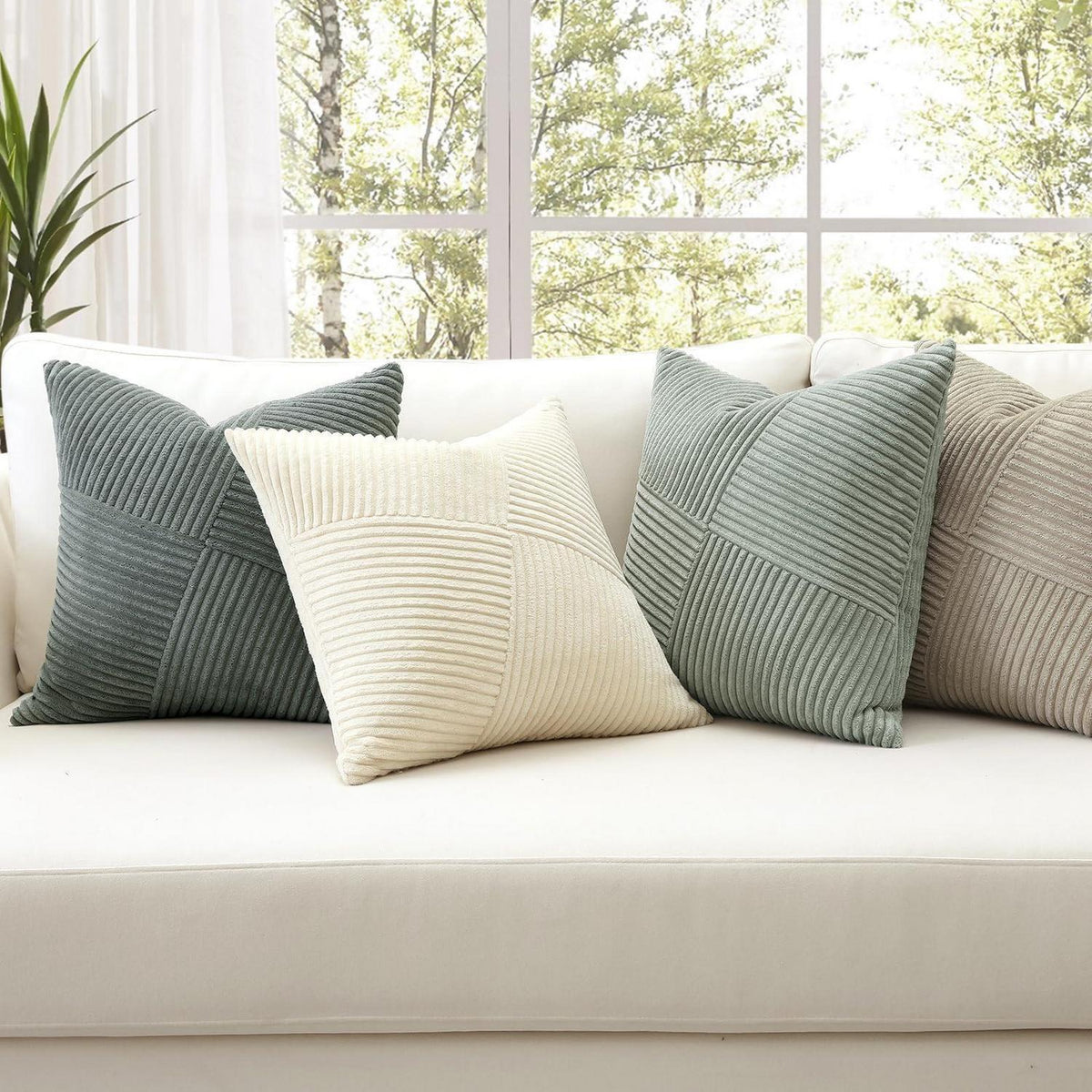Cord Kissenbezug 4er Set, Grau gestreift, 40x40 cm