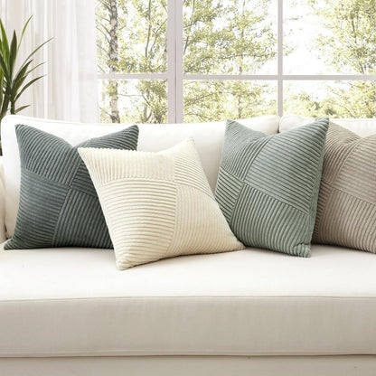 Cord Kissenbezug 4er Set, Grau gestreift, 40x40 cm