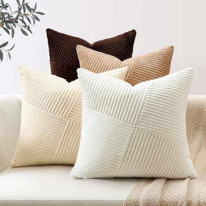 Cord Kissenbezüge 50x50cm - 4er Set, Braun Creme Weiß