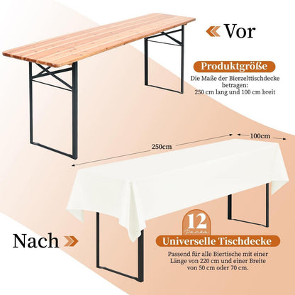 12x Elfenbein Biertisch Tischdecke 250x100cm – Waschbar & Blickdicht