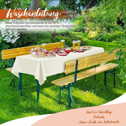 12x Elfenbein Biertisch Tischdecke 250x100cm – Waschbar & Blickdicht