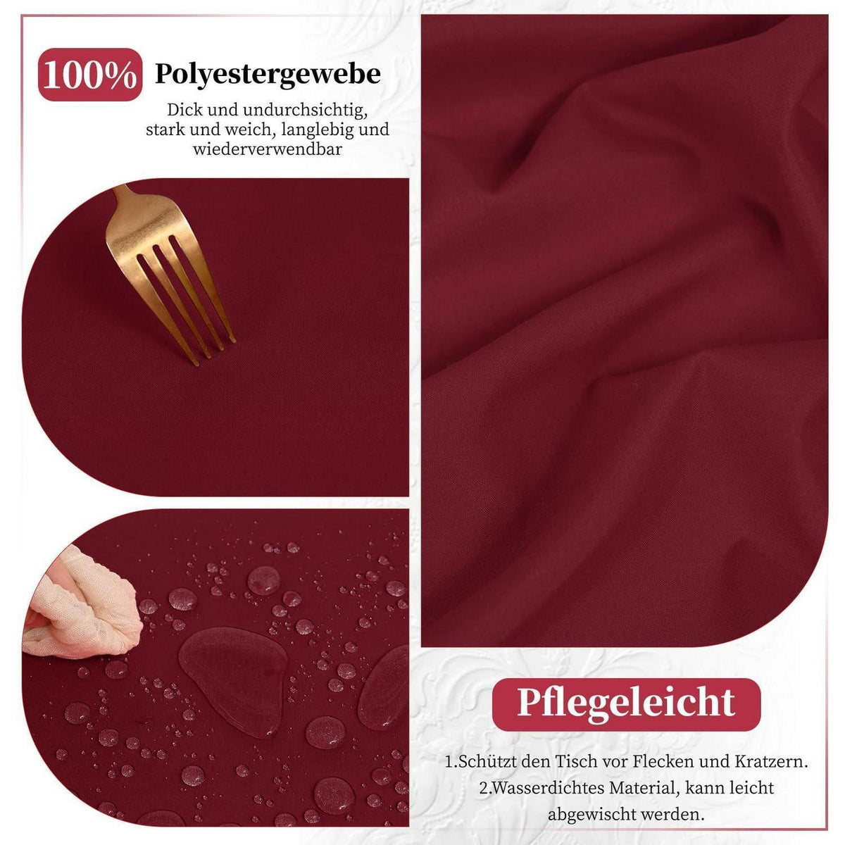 12x Biertisch Tischdecke Burgund – 250x100 cm, Waschbar & Pflegeleicht