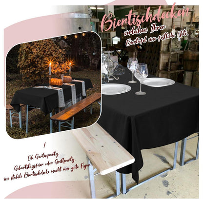 12x Biertisch Tischdecke Schwarz 250x100cm – Waschbar & Pflegeleicht