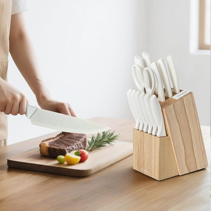 15-teiliges Küchenmesserset mit integriertem Schärfer, weiß