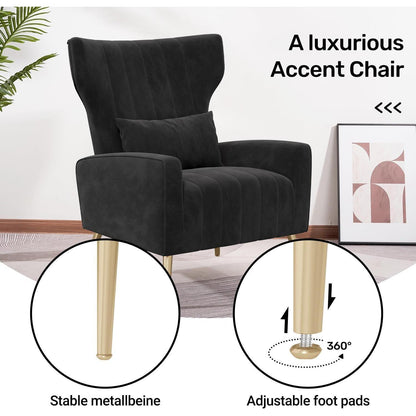 Relaxsessel 2er-Set mit Kopfkissen & Goldfüßen, Schwarz