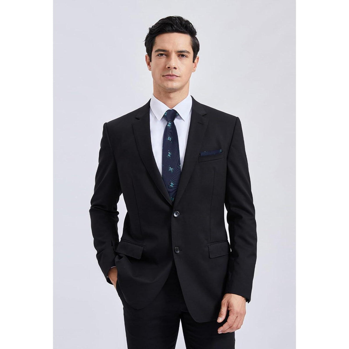 Herren Krawatten Set mit Tiermuster und Einstecktuch, Navy Blau