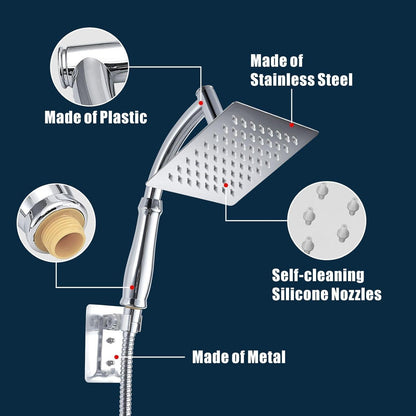 Quadratischer Regenduschkopf mit Handbrause – Chrom Edelstahl