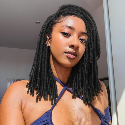Kurze Dreadlock Perücke Natural Black - 35cm Geflochtene Faux Locs
