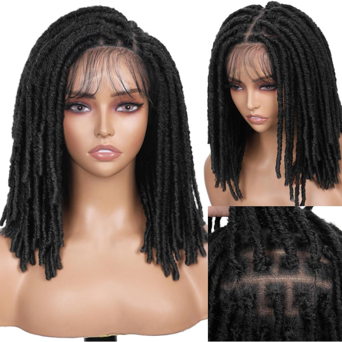 Kurze Dreadlock Perücke Natural Black - 35cm Geflochtene Faux Locs