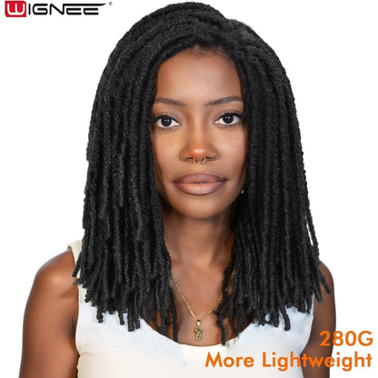 Kurze Dreadlock Perücke Natural Black - 35cm Geflochtene Faux Locs