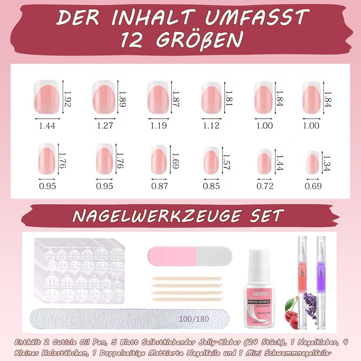 360 French Press on Nails – Kurze, Quadratische Fake Nägel mit Nagelöl