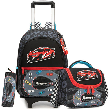 Schulranzen Trolley 3tlg. Set für Jungen – Rucksack, Lunchtasche, Federmäppchen Schwarz