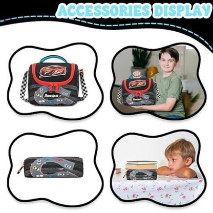 Schulranzen Trolley 3tlg. Set für Jungen – Rucksack, Lunchtasche, Federmäppchen Schwarz