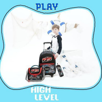Schulranzen Trolley 3tlg. Set für Jungen – Rucksack, Lunchtasche, Federmäppchen Schwarz