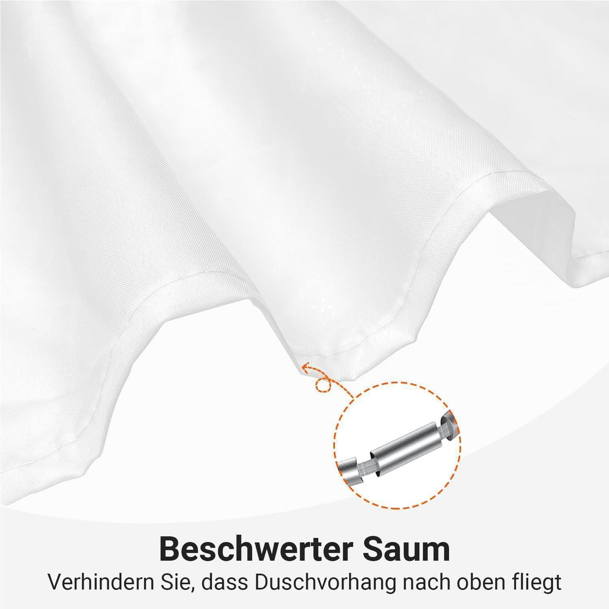 Duschvorhang 240x160 cm Reinweiß, Beschwerter Saum, Wasserabweisend