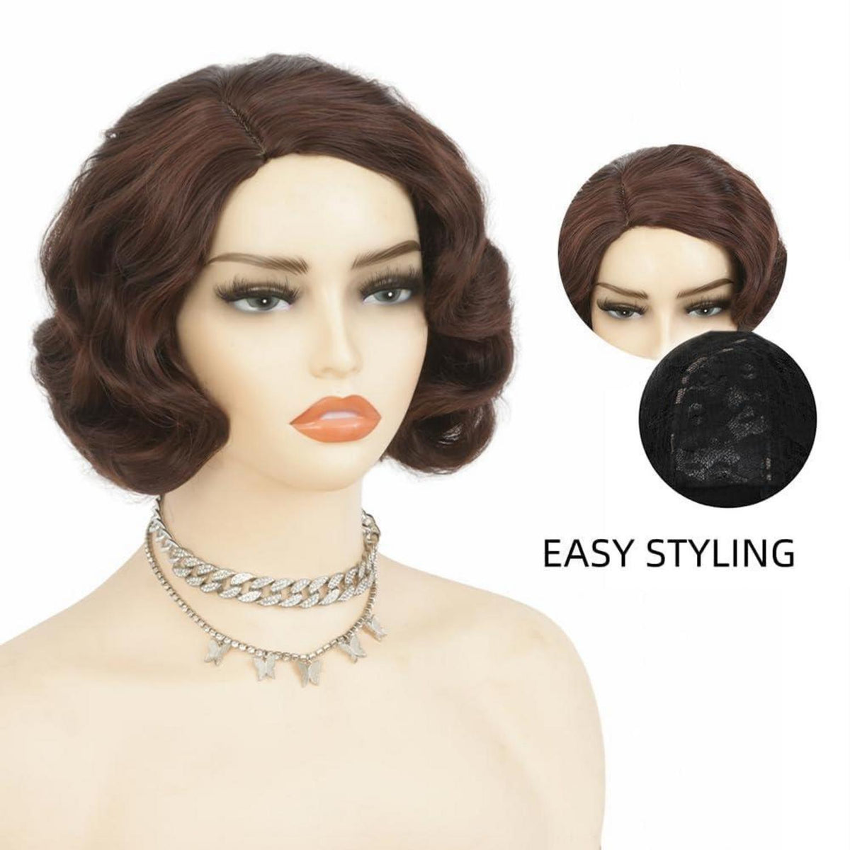 Braune 1920er Jahre Flapper Perücke – Kurz, Lockig, Cosplay & Halloween