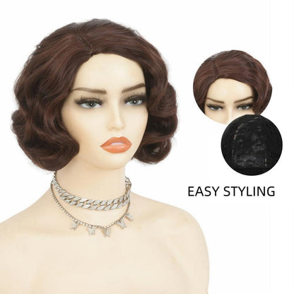 Braune 1920er Jahre Flapper Perücke – Kurz, Lockig, Cosplay & Halloween