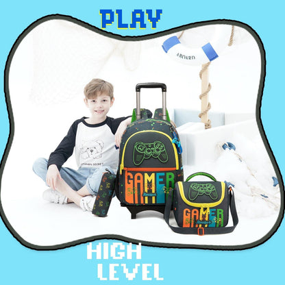 Schulranzen Trolley Jungen Schwarz Orange Game – 3-tlg. Set