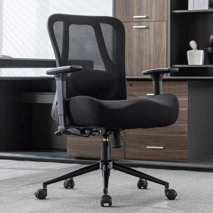 Ergonomischer Bürostuhl 230kg, Lendenwirbelstütze, Netzrücken, Schwarz