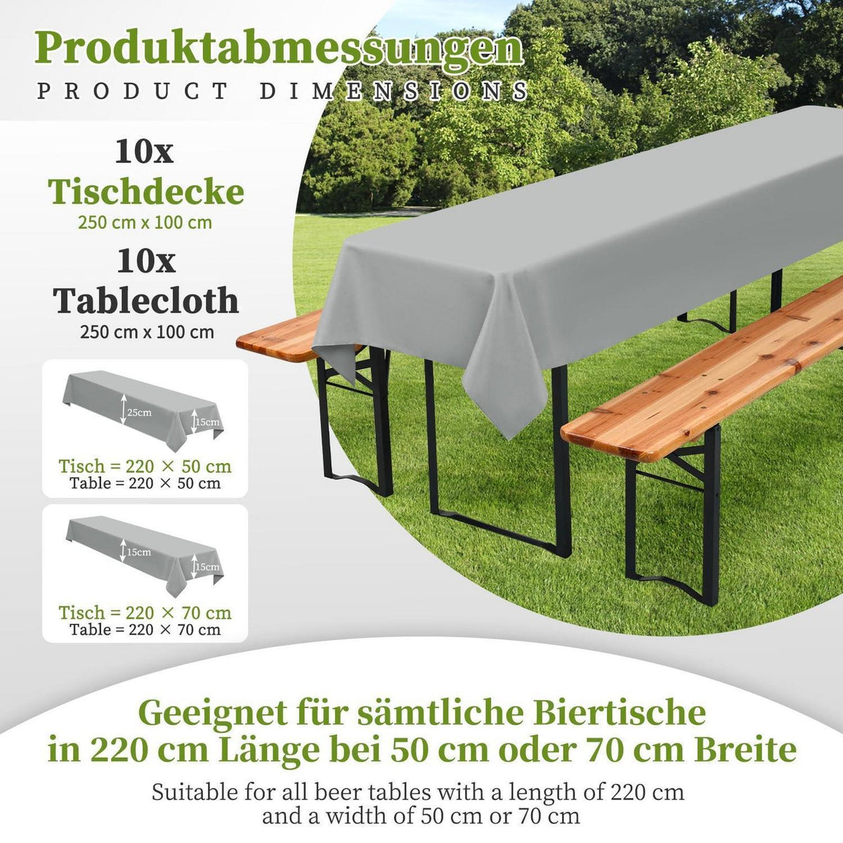 10x Tischdecke Hellgrau für Biertisch (100x250cm)