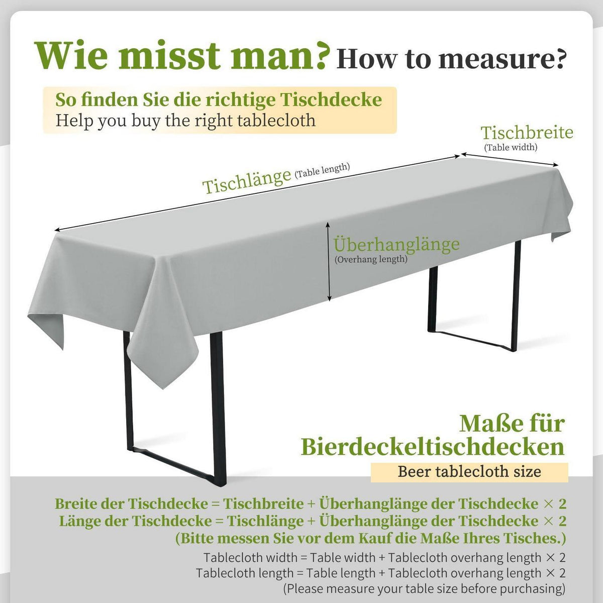 10x Tischdecke Hellgrau für Biertisch (100x250cm)
