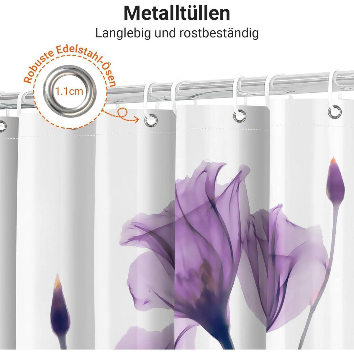 Duschvorhang Violette Blumen 180x200 cm Wasserabweisend & Schimmelresistent