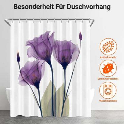 Duschvorhang Violette Blumen 180x200 cm Wasserabweisend & Schimmelresistent