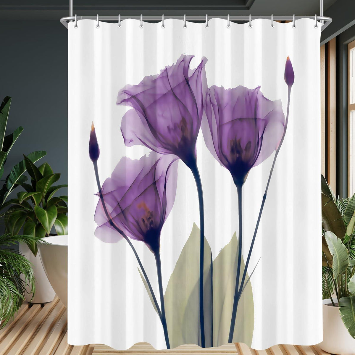 Duschvorhang Violette Blumen 180x200 cm Wasserabweisend & Schimmelresistent