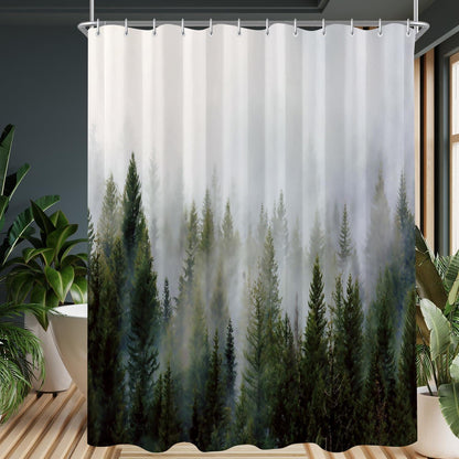 Duschvorhang Nebel Wald 180x200 cm, Wasserabweisend, Waschbar