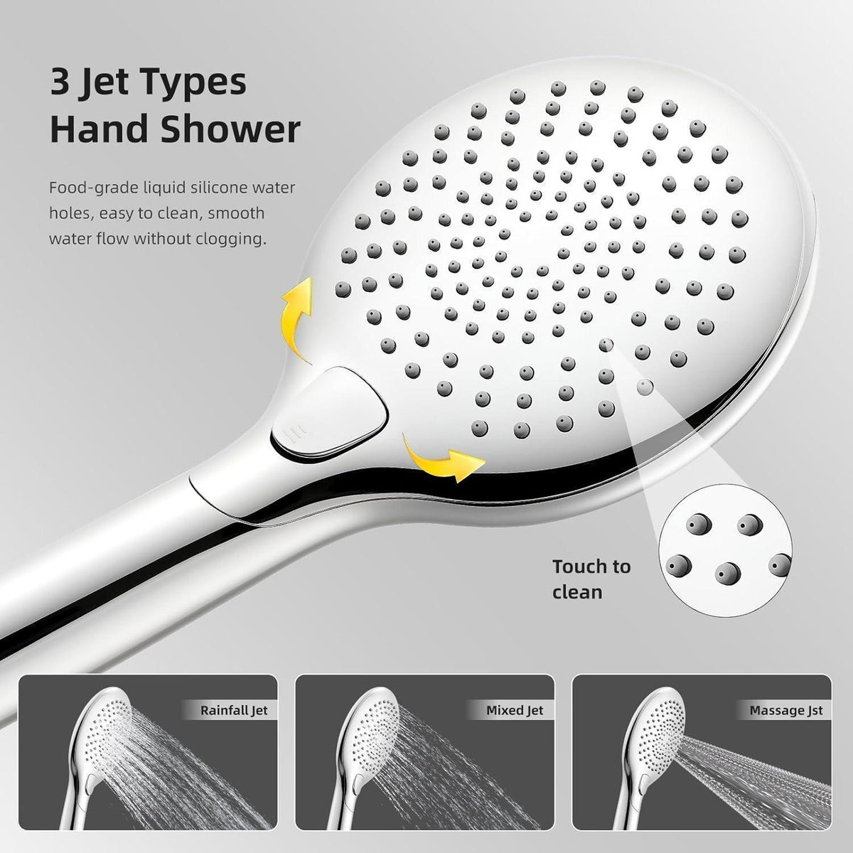 Regendusche Set Chrome, Höhenverstellbar, 23cm Rund-Duschkopf