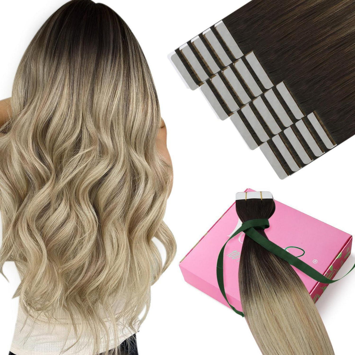Echthaar Tape Extensions Balayage Braun Blond 45cm