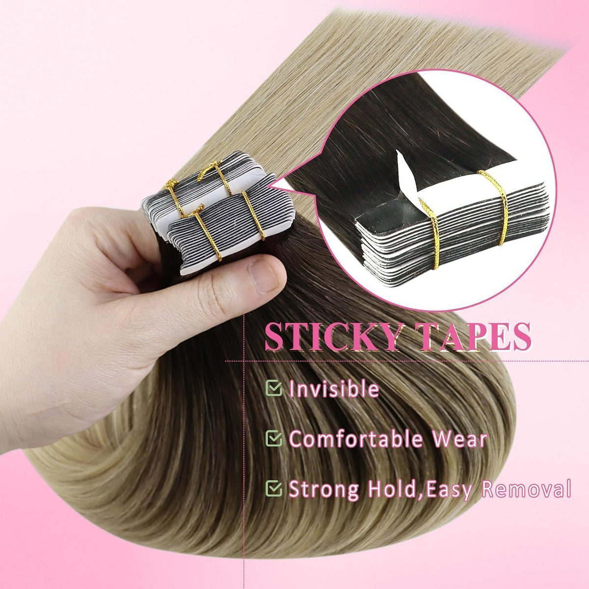 Echthaar Tape Extensions Balayage Braun Blond 45cm