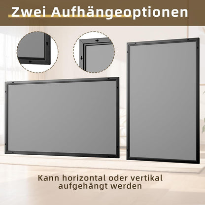 Rechteckiger Wandspiegel 120x75cm mit schwarzem Aluminiumrahmen