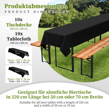 10x Tischdecke für Biertisch – Schwarz, 100x250 cm