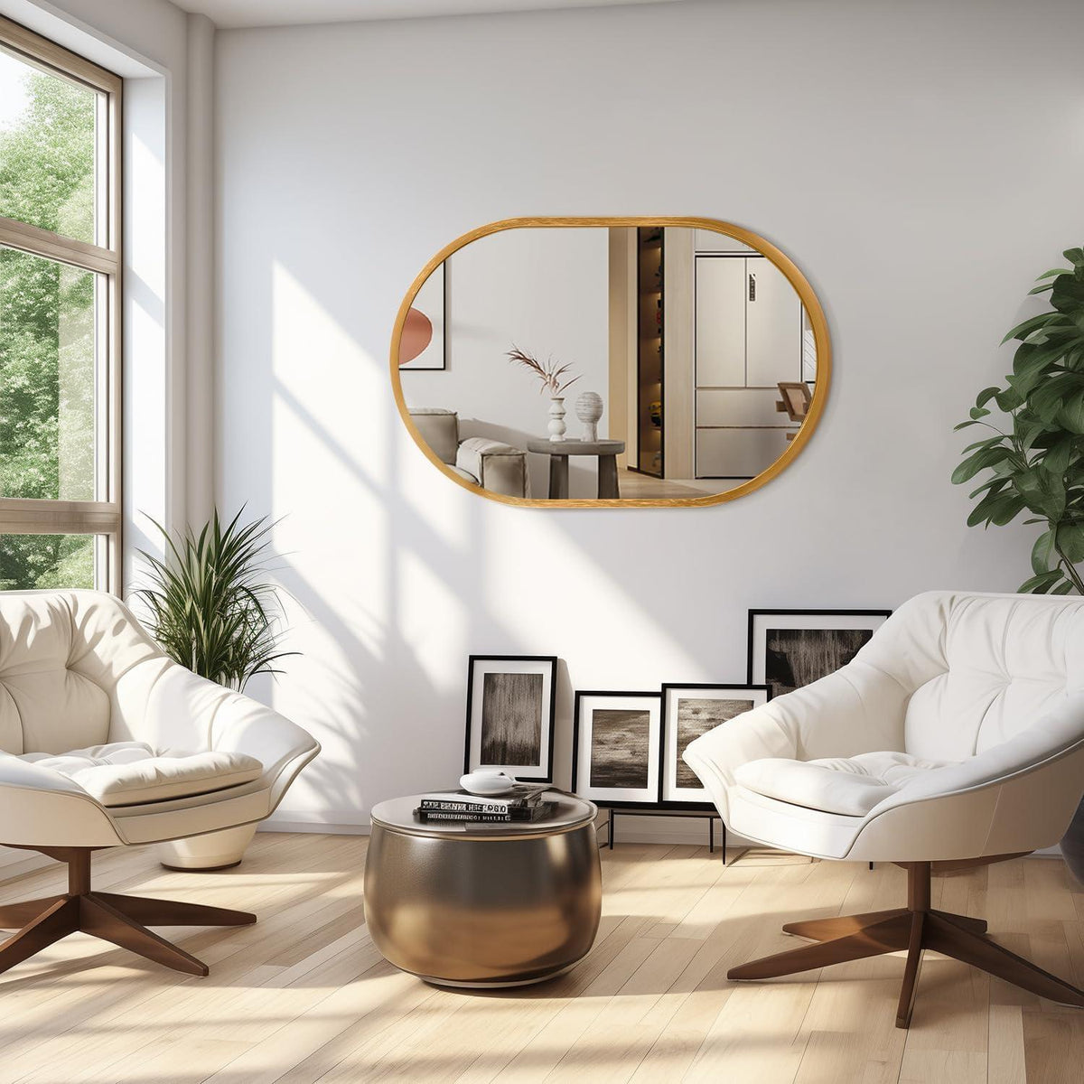 Ovaler Wandspiegel 70x50cm - Goldener Metallrahmen, Modern