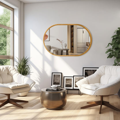 Ovaler Wandspiegel 70x50cm - Goldener Metallrahmen, Modern
