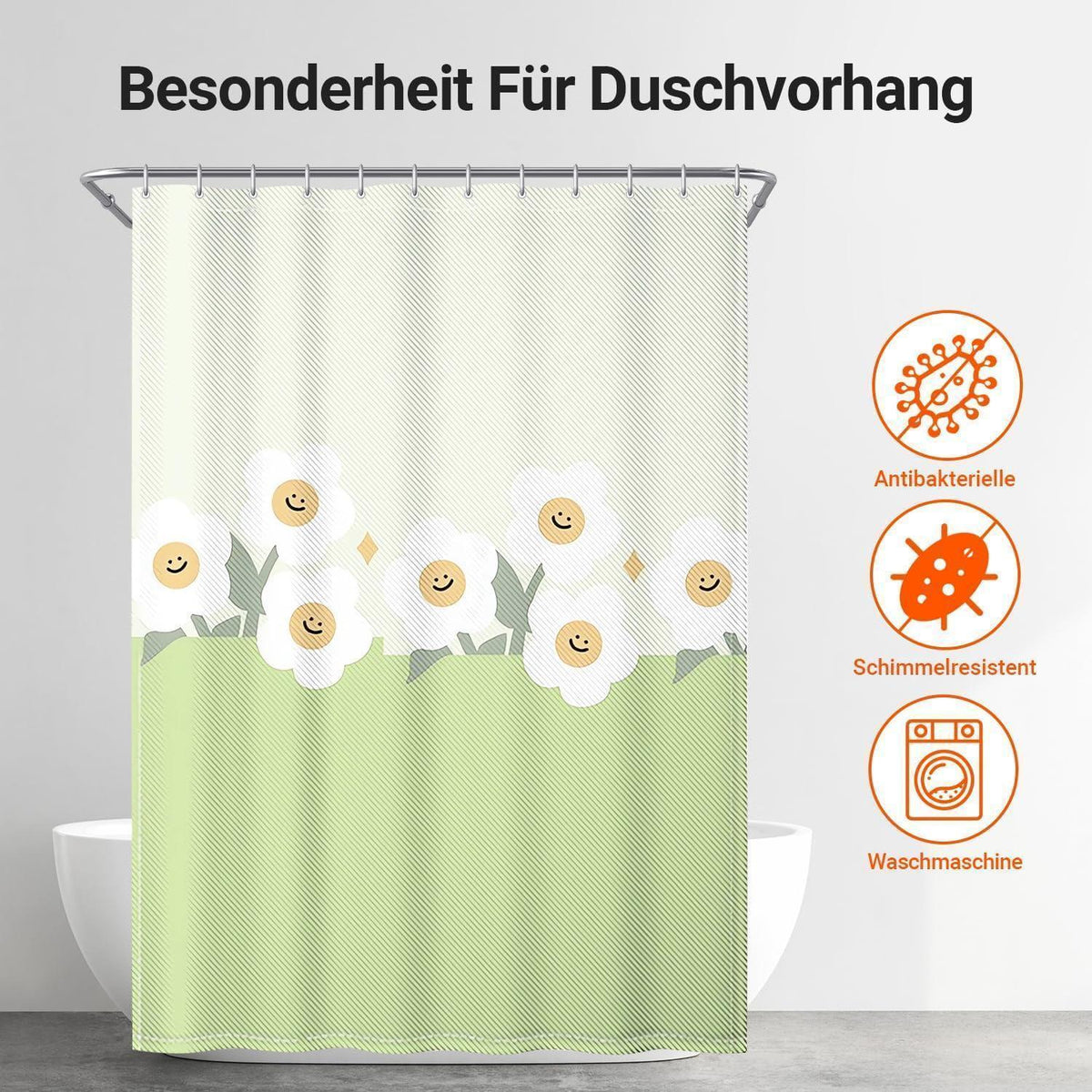 Duschvorhang 180x200 cm Grünes Lächeln, wasserabweisend & schimmelresistent