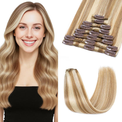 Clip-in Haarverlängerung Echthaar 60cm Goldbraun & Blond