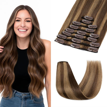Remy Echthaar Clip-In Extensions Mittelbraun/Dunkelblond 40cm