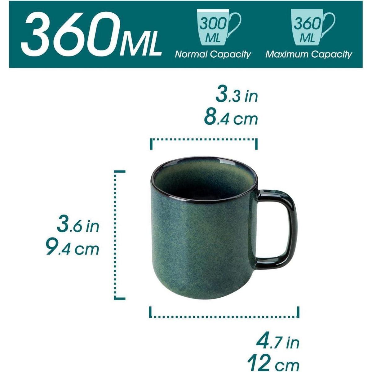 Steingut Kaffeetassen Set 6er, 360ml, Grün Starry