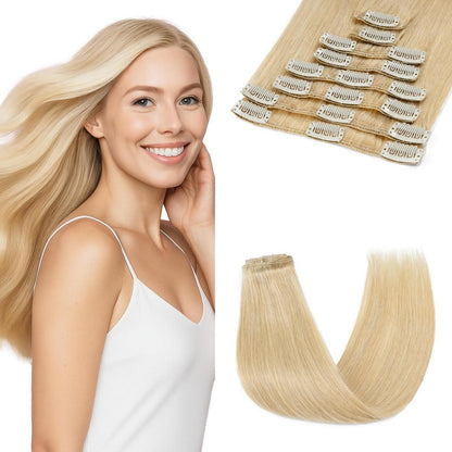 Clip-in Haarverlängerung Echthaar Blond 45cm - 8 Wefts