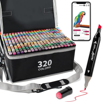 320er Alkohol Marker Set mit App | Doppelspitze & Farbkarte