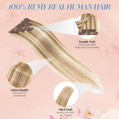 Clip-in Haarverlängerung Echthaar 50cm Goldbraun & Blond