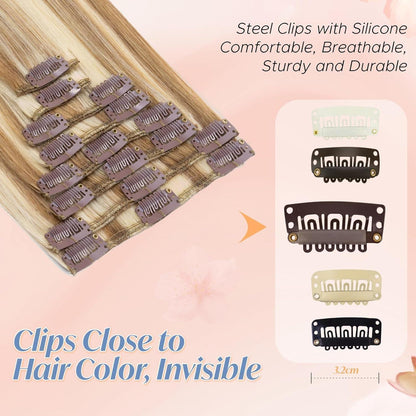 Clip-in Haarverlängerung Echthaar 50cm Goldbraun & Blond